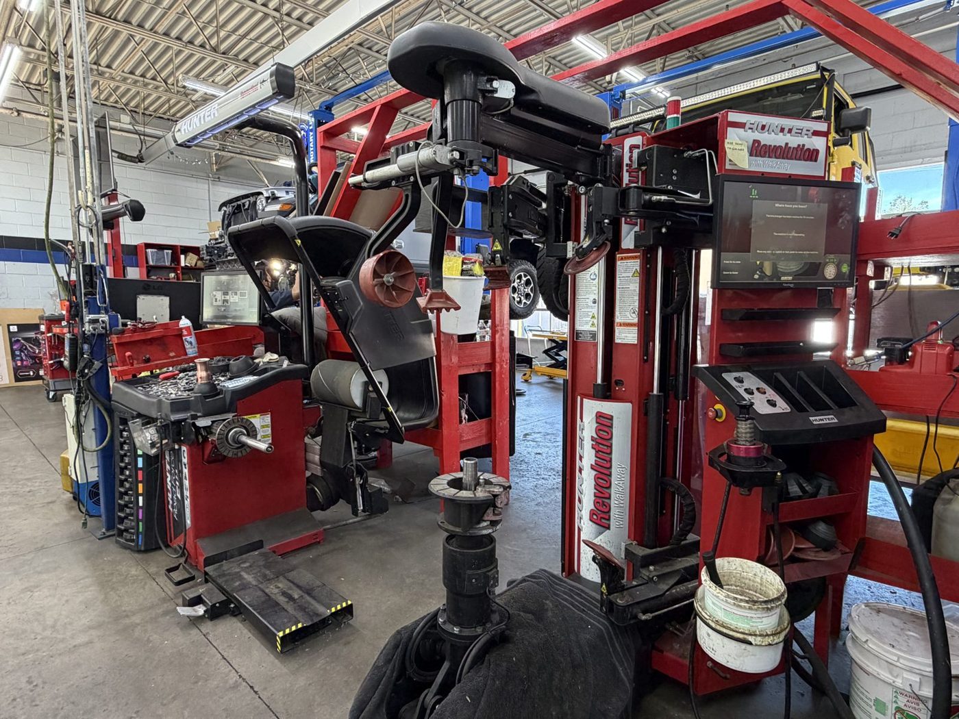 Tire mounting and balancing equipment in our shop